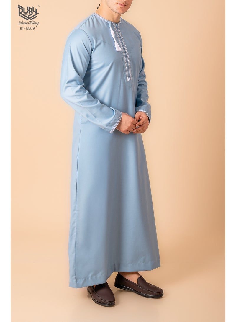 RUBY ISLAMIC CLOTHING Omani/Emirati Dishdasha – Men's Omani/Emirati Style Thobe Kandura Classic - Full-Length Long Sleeve Islamic Jubbah - Image 4
